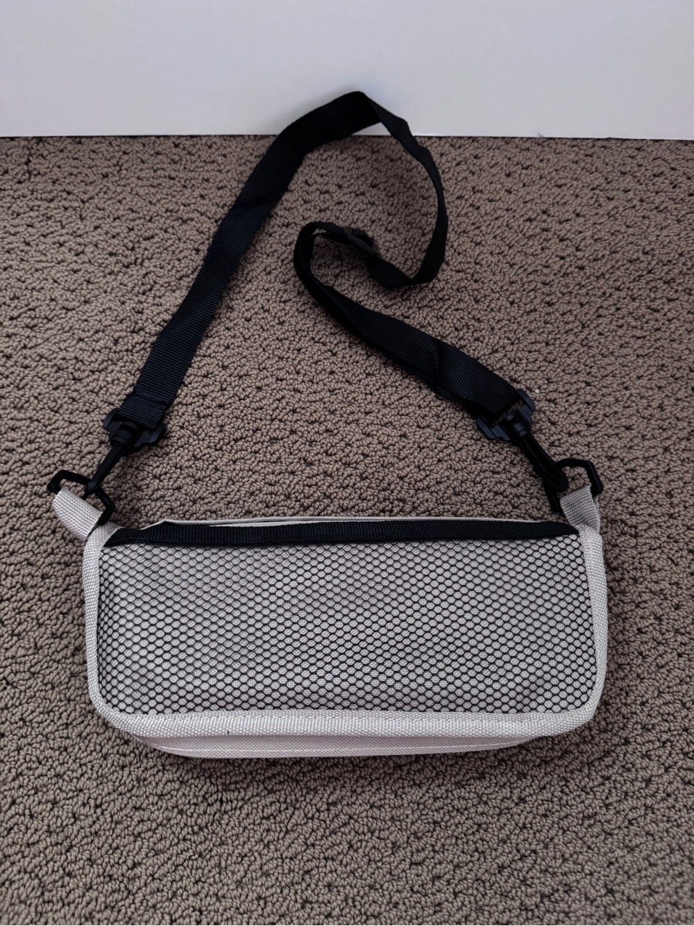 Minimalist Black and Tan Mesh Crossbody Bag/collapsible chair